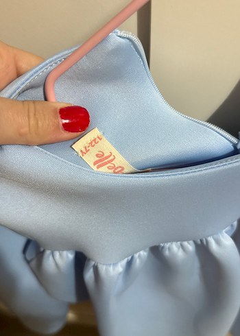 Uzun Kollu Mavi Kız Çocuk Elbise - Görsel 2