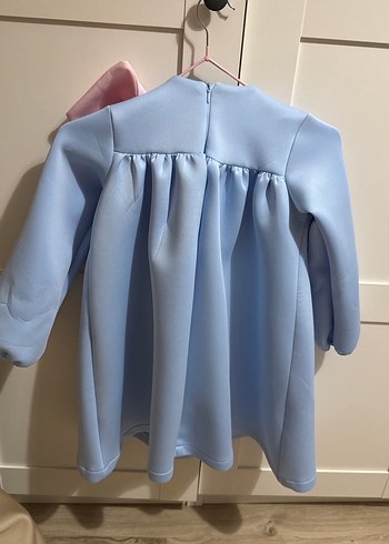 Uzun Kollu Mavi Kız Çocuk Elbise - Görsel 3