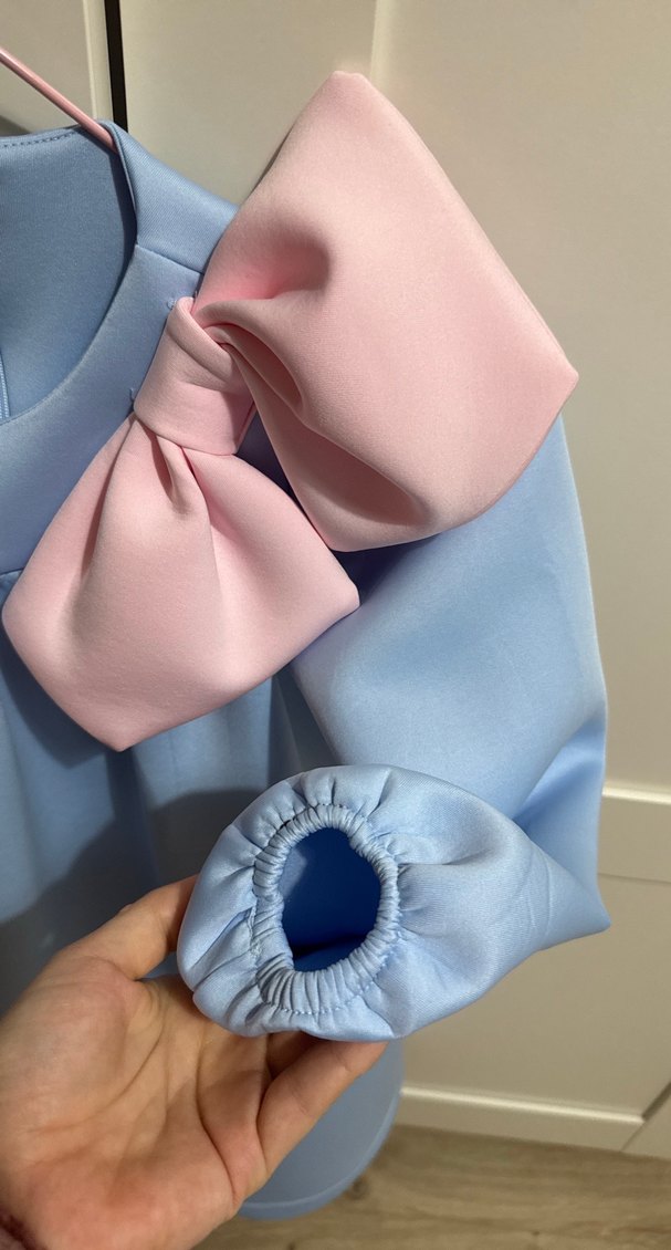 Uzun Kollu Mavi Kız Çocuk Elbise - Görsel 4