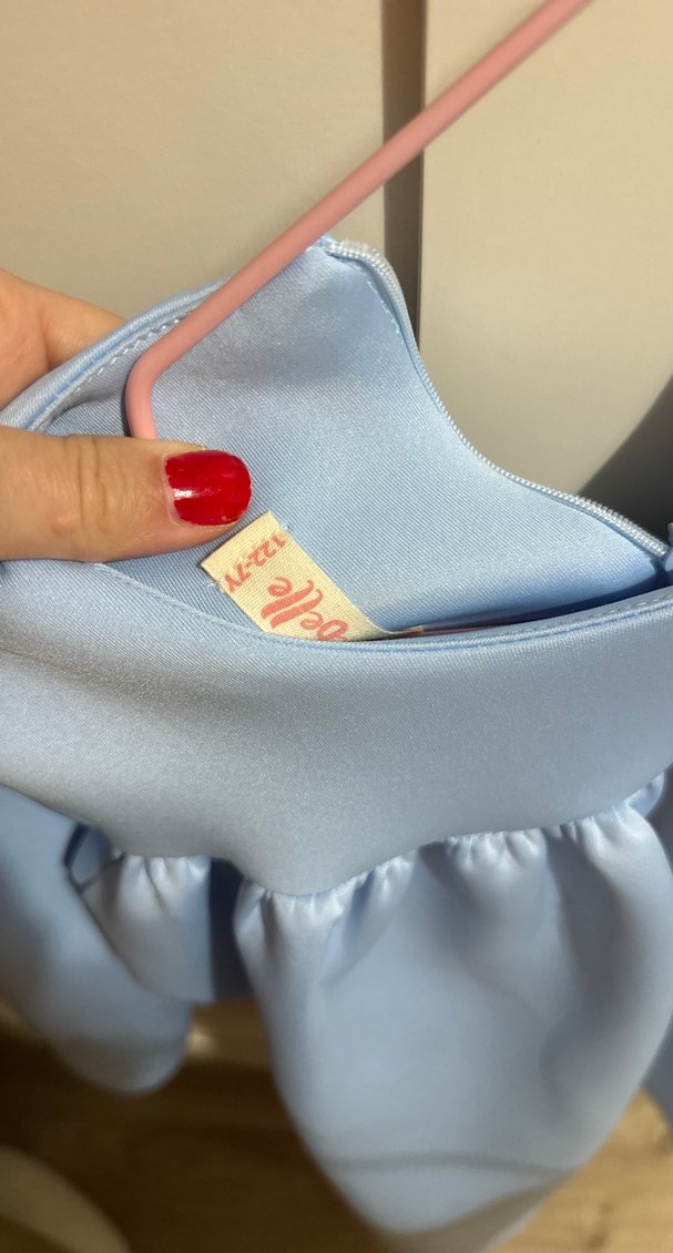 Uzun Kollu Mavi Kız Çocuk Elbise - Görsel 2