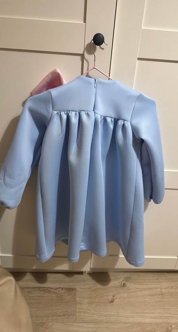 Uzun Kollu Mavi Kız Çocuk Elbise - Görsel 3