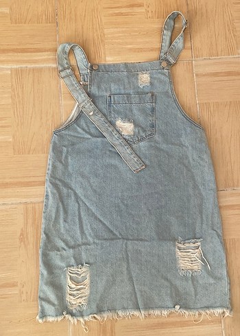 Gri Denim Askılı Kadın Şort Tulum - Görsel 2