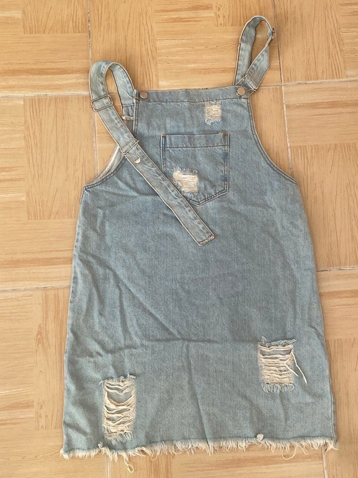 Gri Denim Askılı Kadın Şort Tulum - Görsel 2