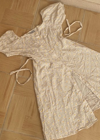 Nakışlı Beyaz Pamuklu Midi Elbise - Görsel 3