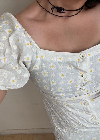 Nakışlı Beyaz Pamuklu Midi Elbise - Görsel 2