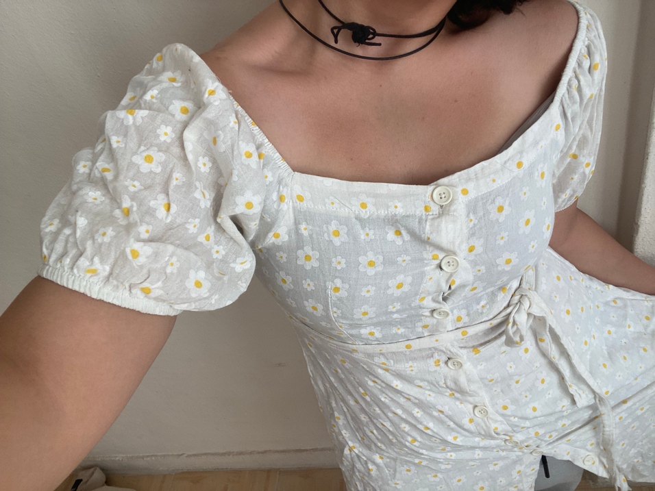 Nakışlı Beyaz Pamuklu Midi Elbise - Görsel 2