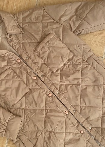 Düğmeli Bej Kadın Uzun mont - Görsel 2