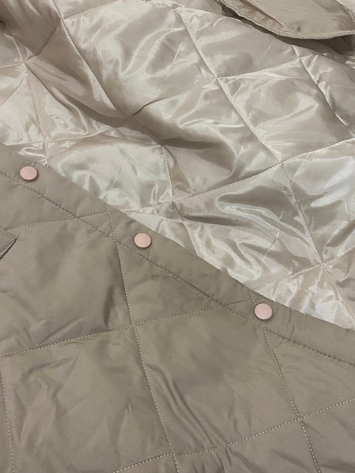 Düğmeli Bej Kadın Uzun mont - Görsel 5