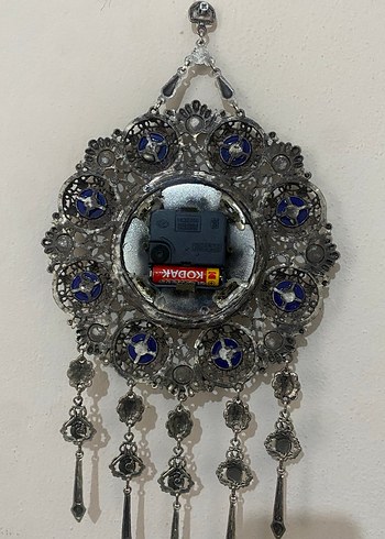 Mavi Göz Detaylı Vintage Gri Duvar Saati eskitme detaylı - Görsel 3