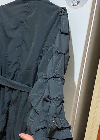 Kadın füme gri Kuşaklı Uzun Trençkot - Görsel 3