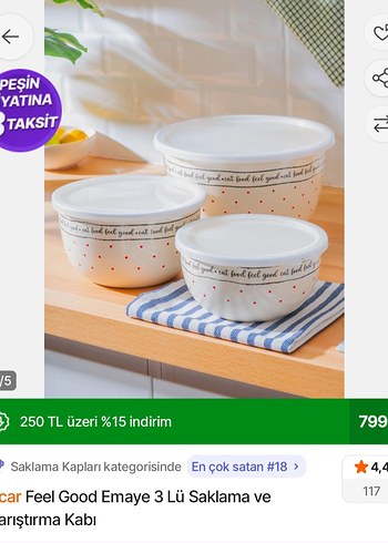 Feel Good 3'lü Beyaz Emaye Saklama Kabı Seti