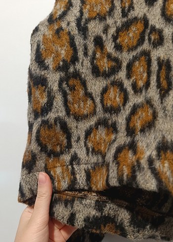 l Beden kahverengi Renk Leopar Desenli Kısa Kadın Kaban