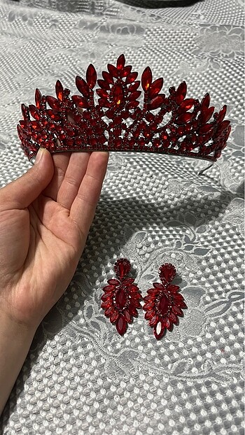  Beden bordo Renk Kına tacı ve küpesi