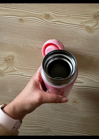 Pembe Noktalı Kedi Figürlü Çocuk Termosu - Görsel 2