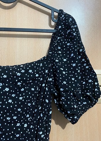 xs Beden siyah Renk Kısa Siyah Çiçek Desenli Mini Elbise