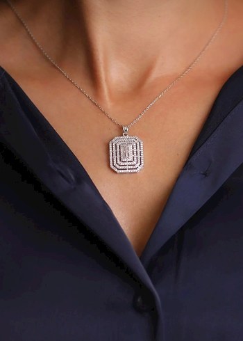 925 Büyük Baget Taşlı Kolye - Görsel 2