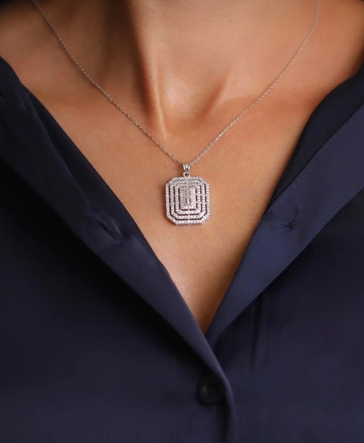 925 Büyük Baget Taşlı Kolye - Görsel 2