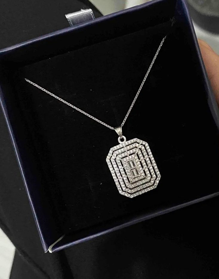 925 Büyük Baget Taşlı Kolye - Görsel 3