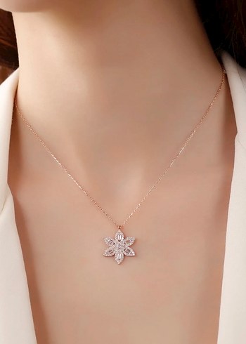 925 Lotus Çiçek Kolyesi - Görsel 2