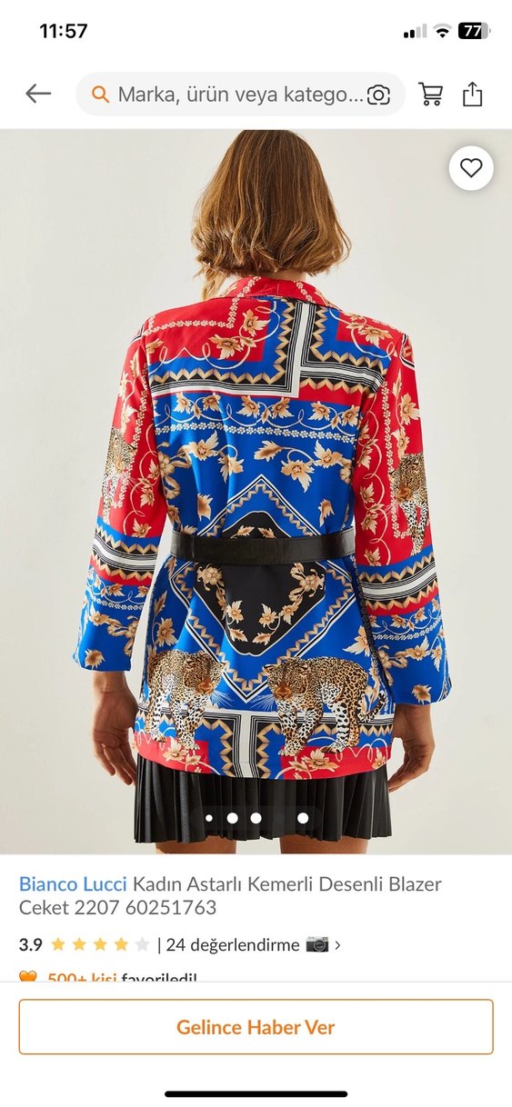 Bianco Lucci Kadın Desenli Kemerli Mini Blazer - Görsel 2