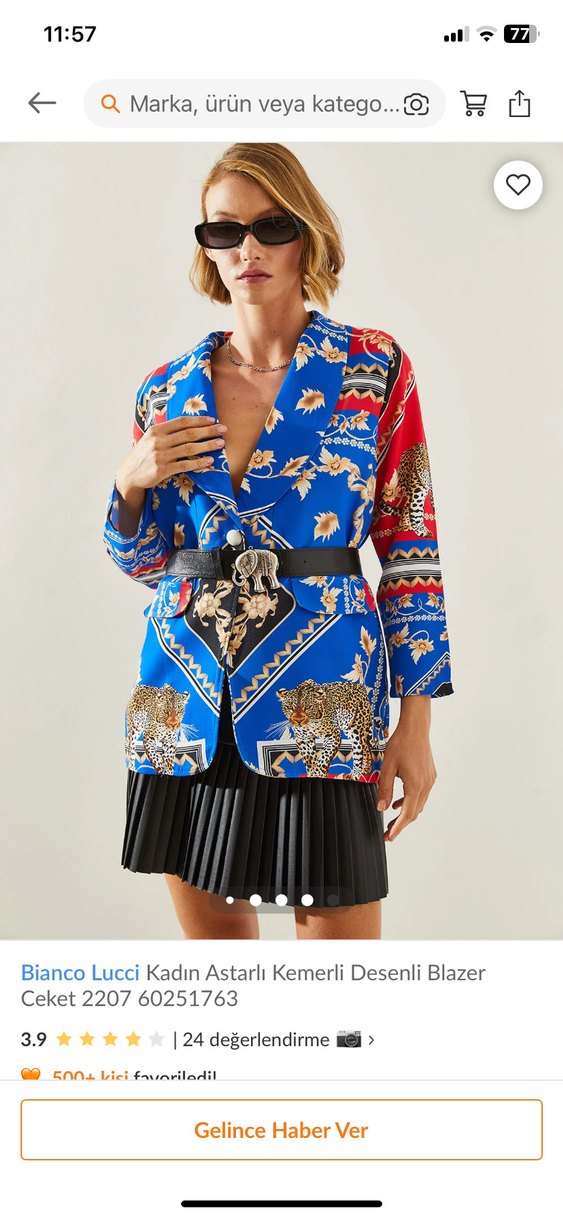 Bianco Lucci Kadın Desenli Kemerli Mini Blazer - Görsel 3