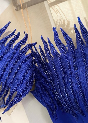 Drapeli Mavi Uzun Abiye Elbise - Görsel 4