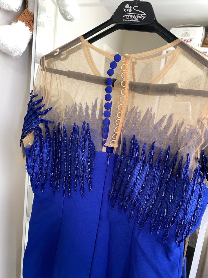 Drapeli Mavi Uzun Abiye Elbise - Görsel 5