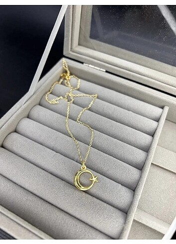 Gold ay yıldız kolye 