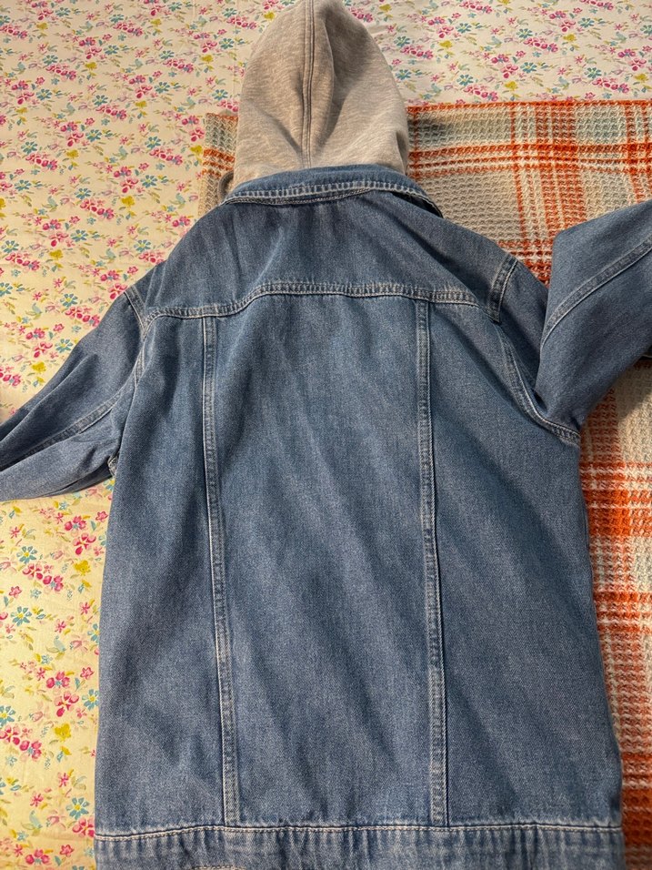 Kapüşonlu Gri Denim Ceket - Görsel 5