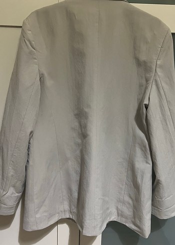 Bej Kadın Keten Düğmeli Blazer Ceket - Görsel 3