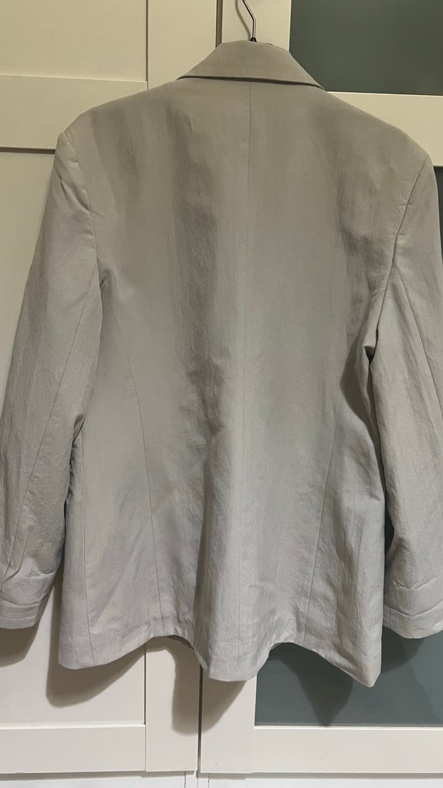 Bej Kadın Keten Düğmeli Blazer Ceket - Görsel 3