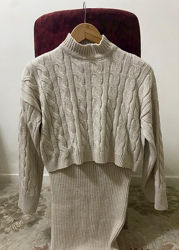 Bej Triko Uzun Bohem Elbise - Görsel 2