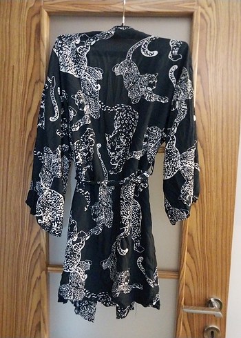 Siyah Yılan Desenli Bohem Kadın Uzun Kimono - Görsel 7