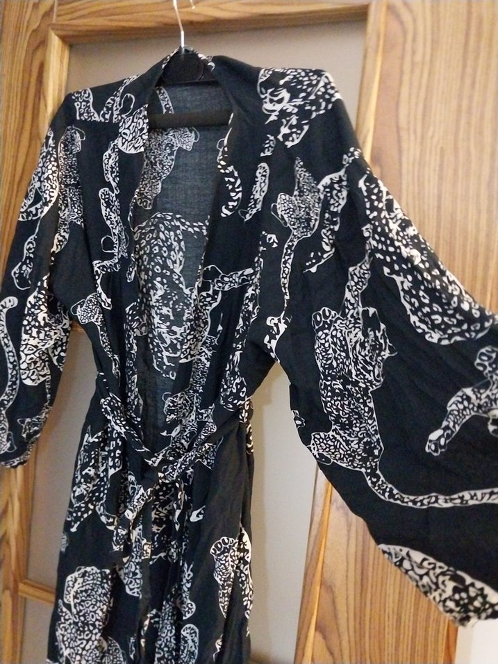 Siyah Yılan Desenli Bohem Kadın Uzun Kimono - Görsel 3