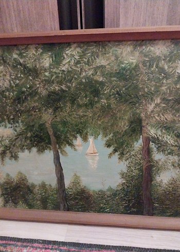 Parlak Yeşil Ağaçlar ve Yelkenli Tablosu - Görsel 4