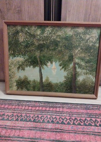 Parlak Yeşil Ağaçlar ve Yelkenli Tablosu - Görsel 3