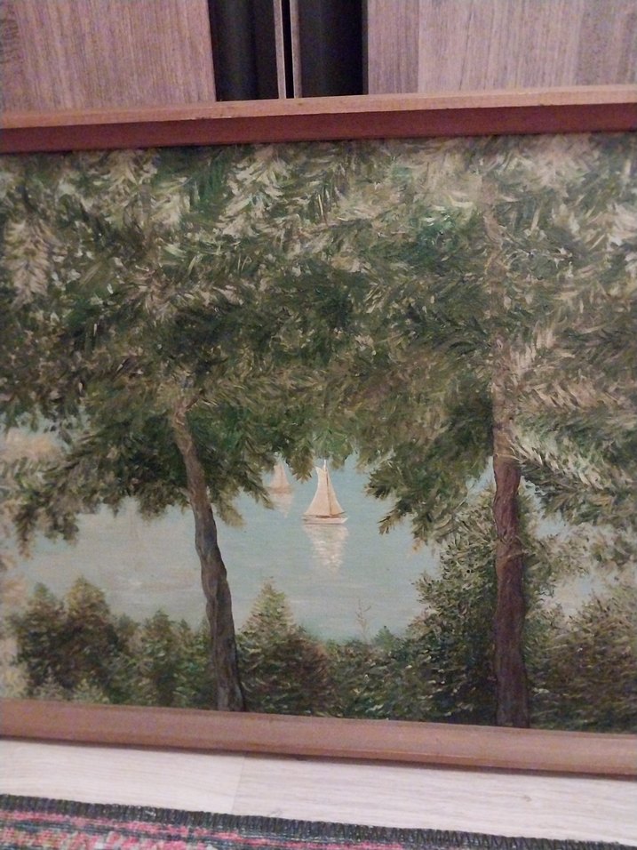 Parlak Yeşil Ağaçlar ve Yelkenli Tablosu - Görsel 4