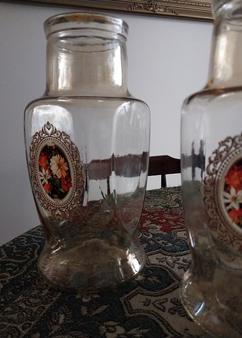 Bej Renkli Desenli Cam Vazo Çift - Görsel 7