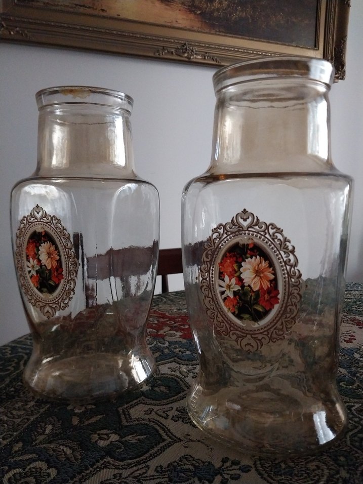 Bej Renkli Desenli Cam Vazo Çift - Görsel 2