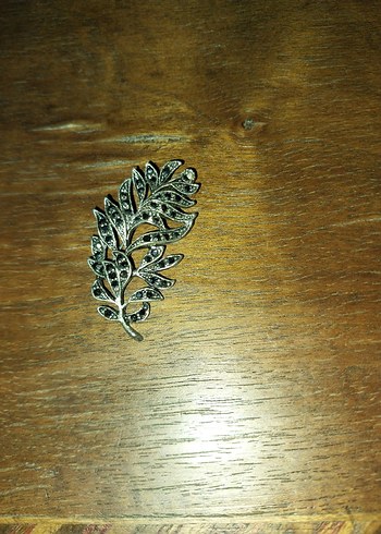 Markazit taşlı Vintage Gri Broş - Görsel 4