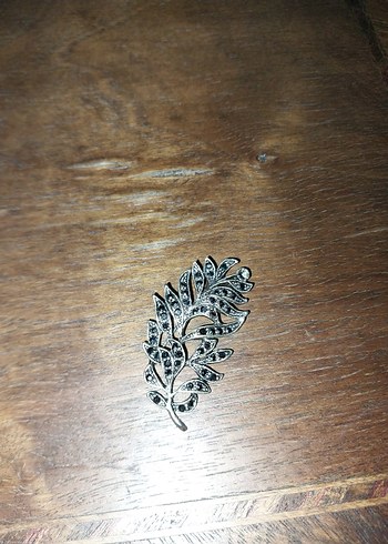 Markazit taşlı Vintage Gri Broş - Görsel 3