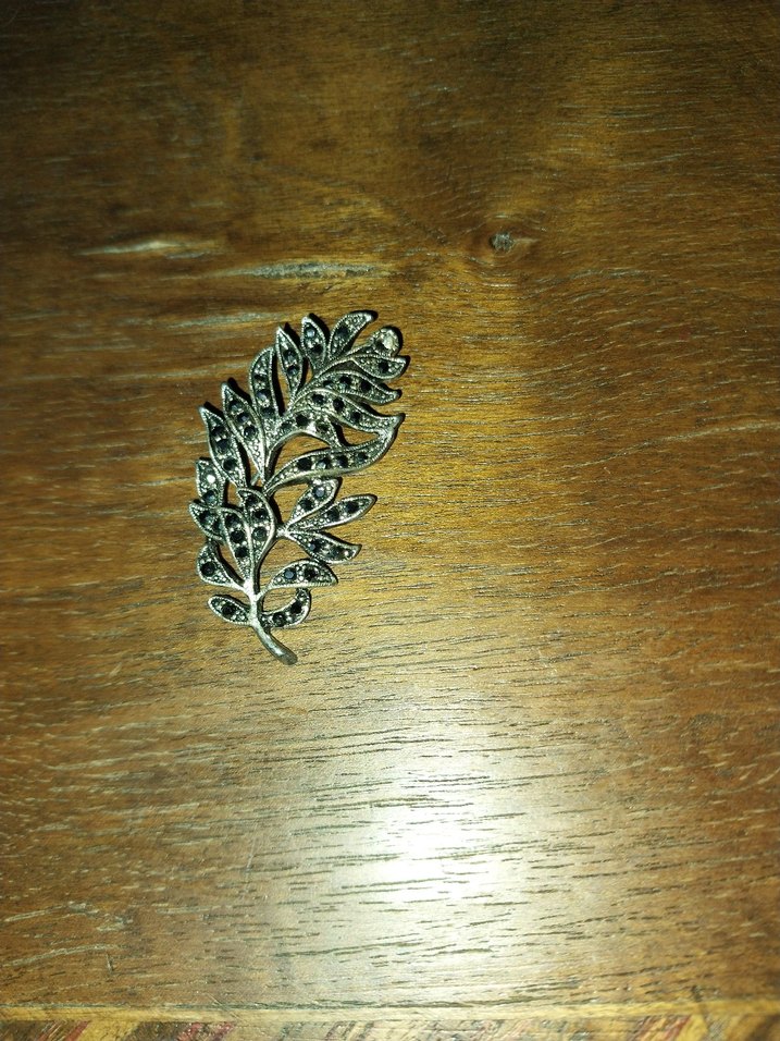 Markazit taşlı Vintage Gri Broş - Görsel 4