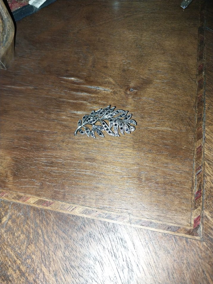 Markazit taşlı Vintage Gri Broş - Görsel 5