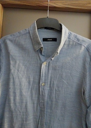 Mavi Keten Erkek Gömlek - Görsel 6