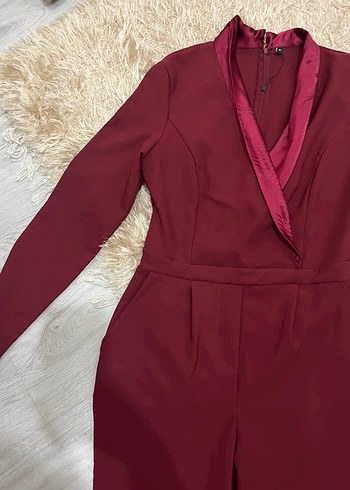 Bordo Kadın Uzun Kollu Tulum - Görsel 3