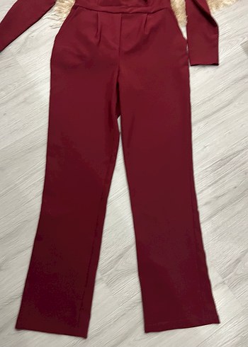 Bordo Kadın Uzun Kollu Tulum - Görsel 2