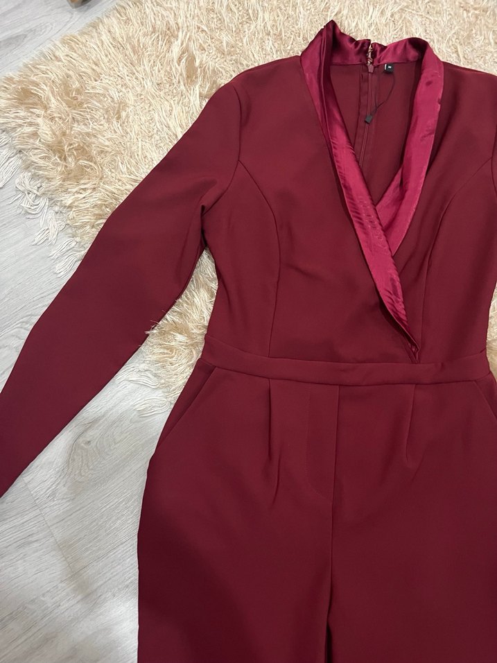 Bordo Kadın Uzun Kollu Tulum - Görsel 3