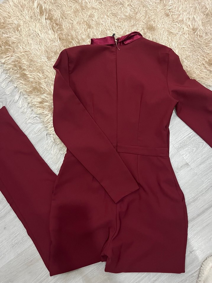 Bordo Kadın Uzun Kollu Tulum - Görsel 4