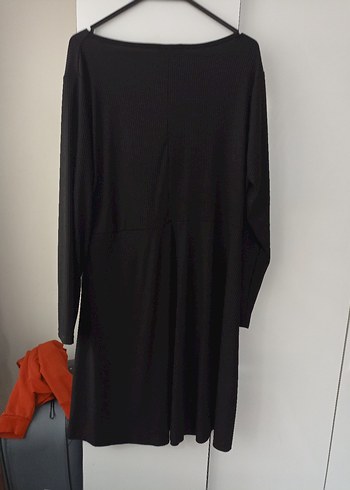 Siyah V Yakalı Uzun Kollu Triko Elbise - Görsel 2