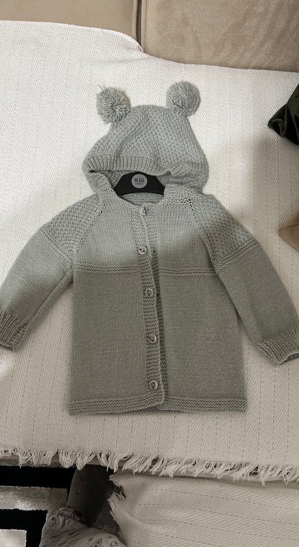 Kapüşonlu Gri Örgü Erkek Çocuk Kabanı - Görsel 2